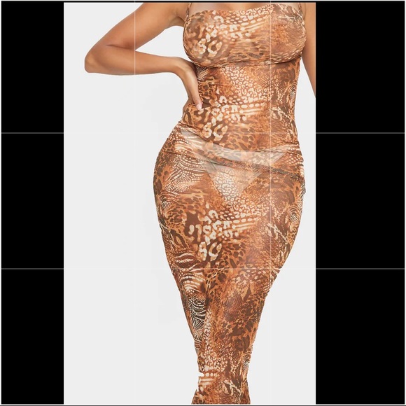Shape Brown Leopard Print Mesh Maxi Dress - Picture 4 of 5
